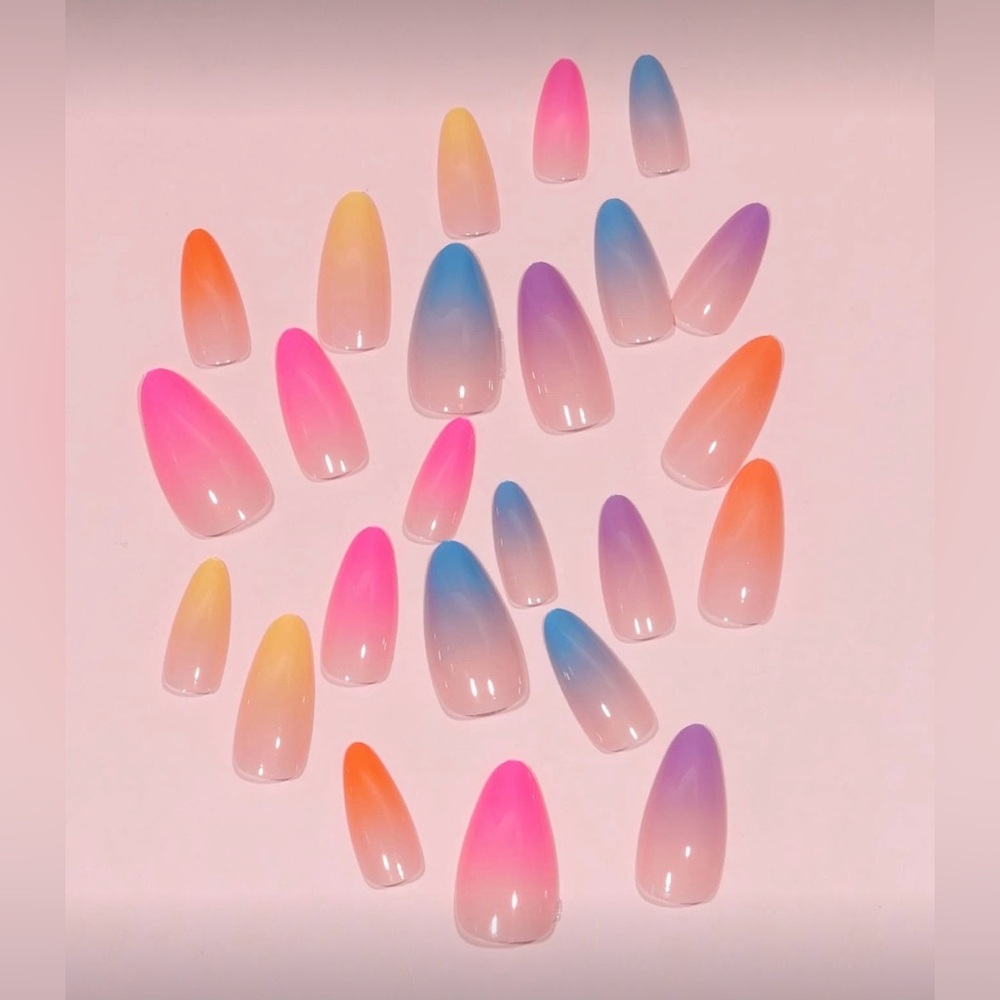 Rainbow Almond Iridescent Matte Pastel Ombre Nail Kit, Press-On Nails, New